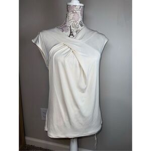 ANN TAYLOR Cream Wrap Front Sleeveless Blouse Top Shirt Size LP Large Peti
